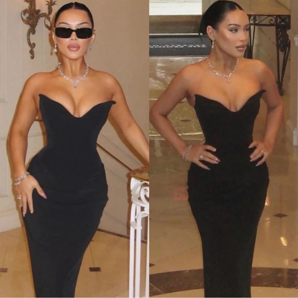 HOUSE OF CB SABINE Black Crepe Strapless Corset Dress